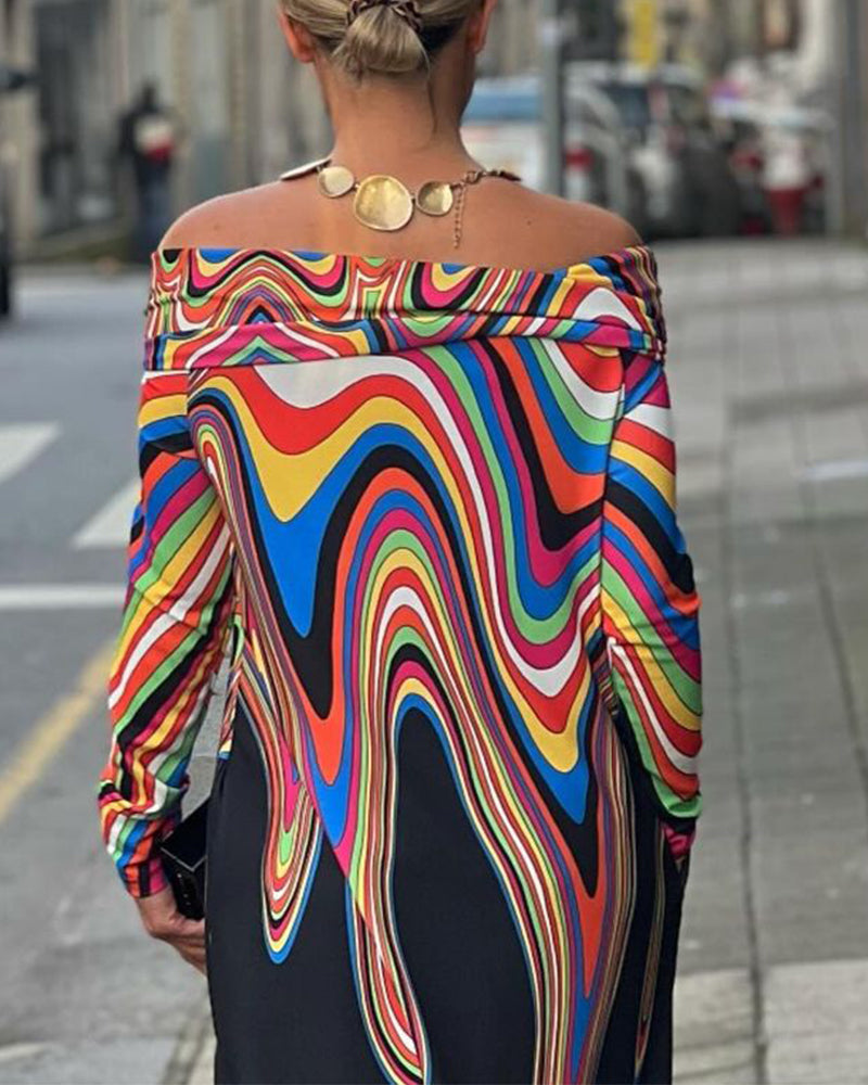 Robe longue élégante à manches longues et épaules dénudées