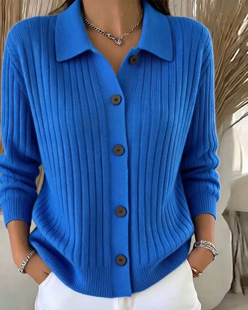 Cardigan Boutonné Côtelé Revers
