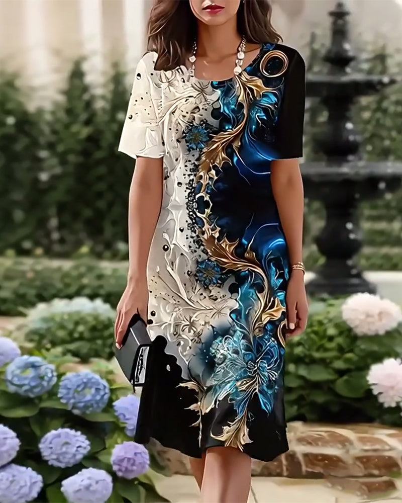 Robe Col Rond Imprimé Droit