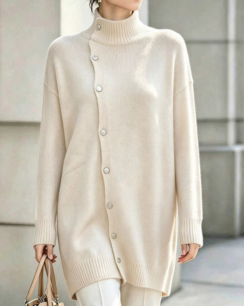 Cardigan Col Roulé Simple Boutonnage