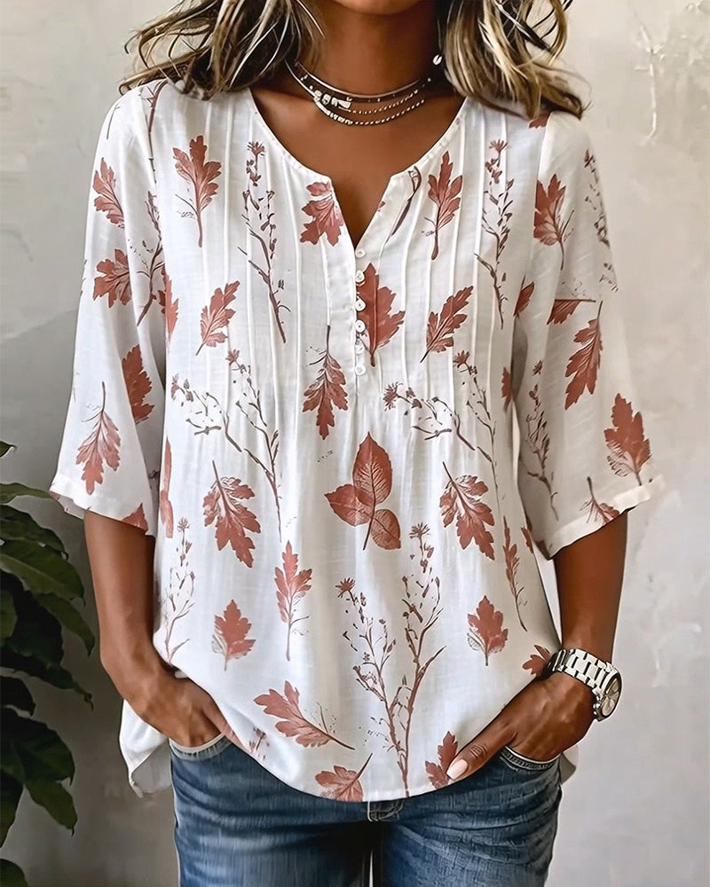 Blouse Imprimé Artistique Feuille D'Érable