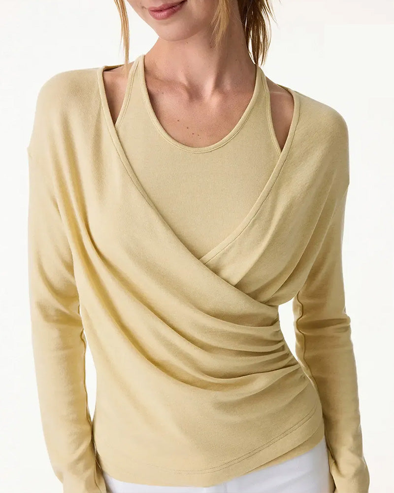 Ensemble Haut À Bretelles Nuque Haut Cami Avec Soutien-Gorge Intégré Et Manches Longues Croisées