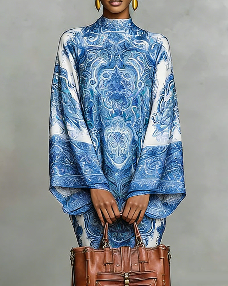 Robe À Col Montant Avec Imprimé Vintage