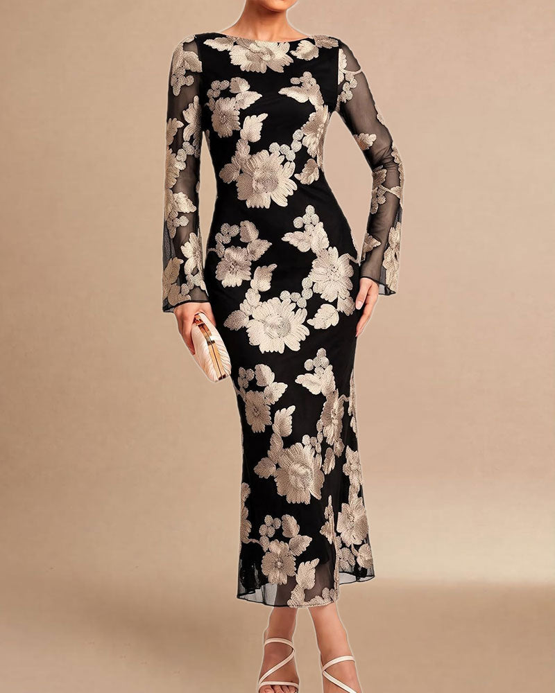 Robe Maille Florale Longue