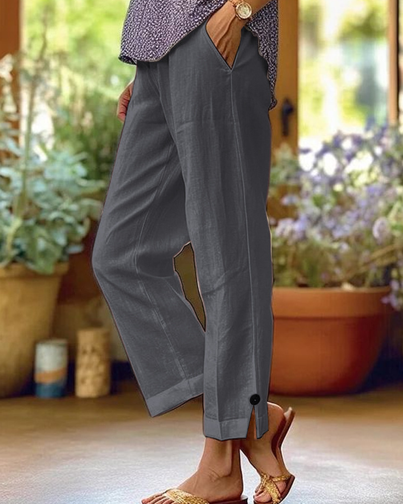 Pantalon Uni Jambe Droite Décontracté