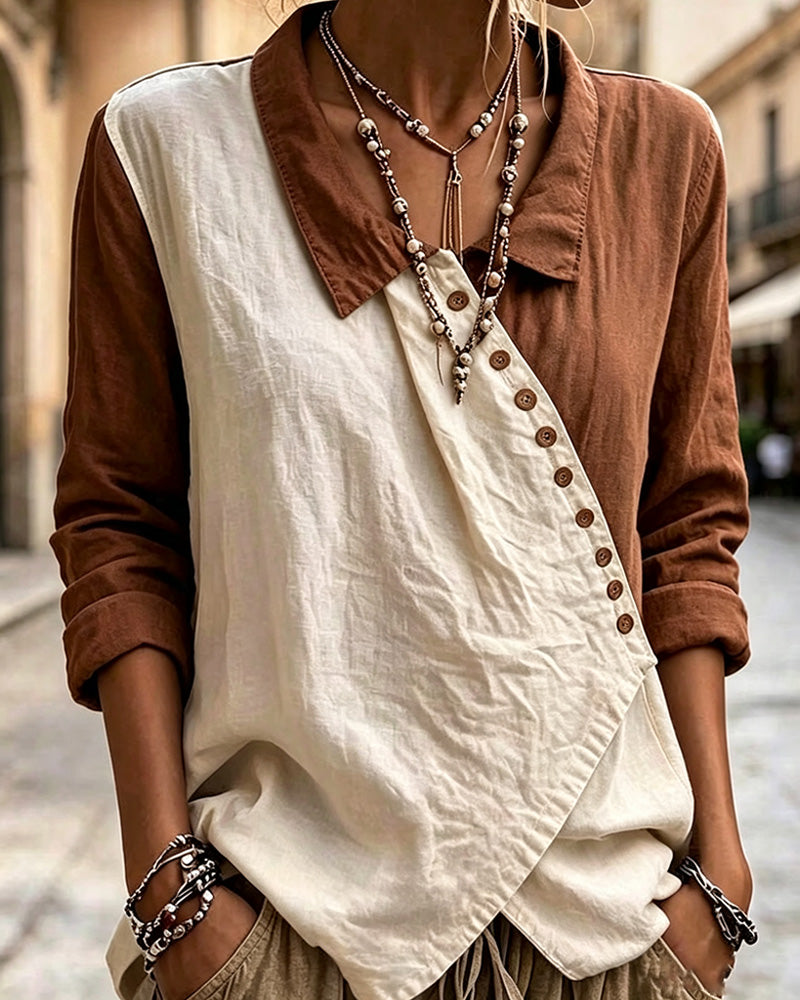 Chemise Patchwork Bouton Bloc De Couleur