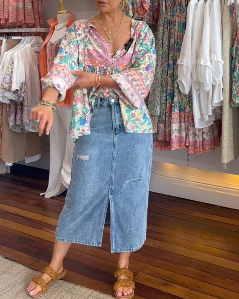 Blouse décontractée à imprimé floral coloré