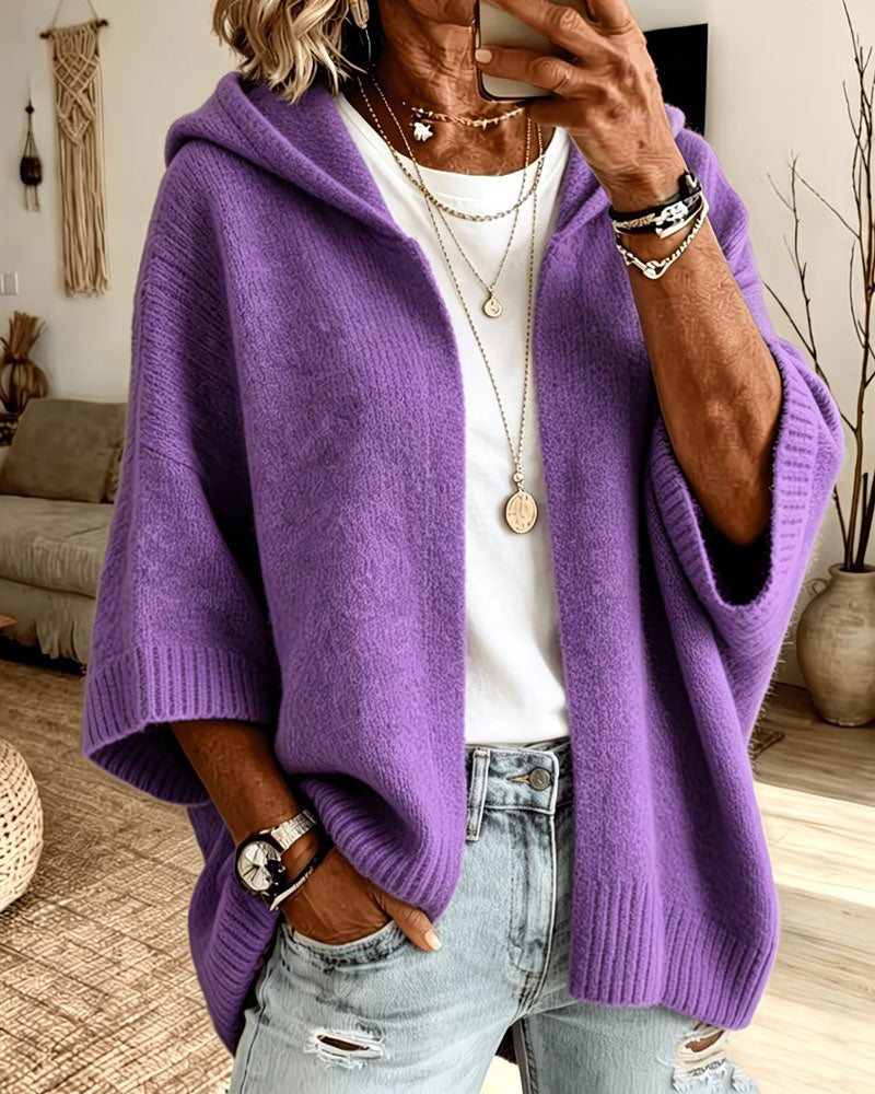 Cardigan 3/4 Manche Capuche Décontracté