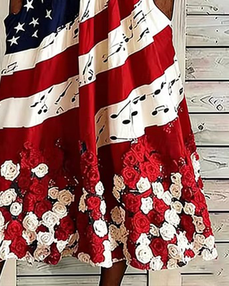 Robe Imprimée Col Rond Mi-longue