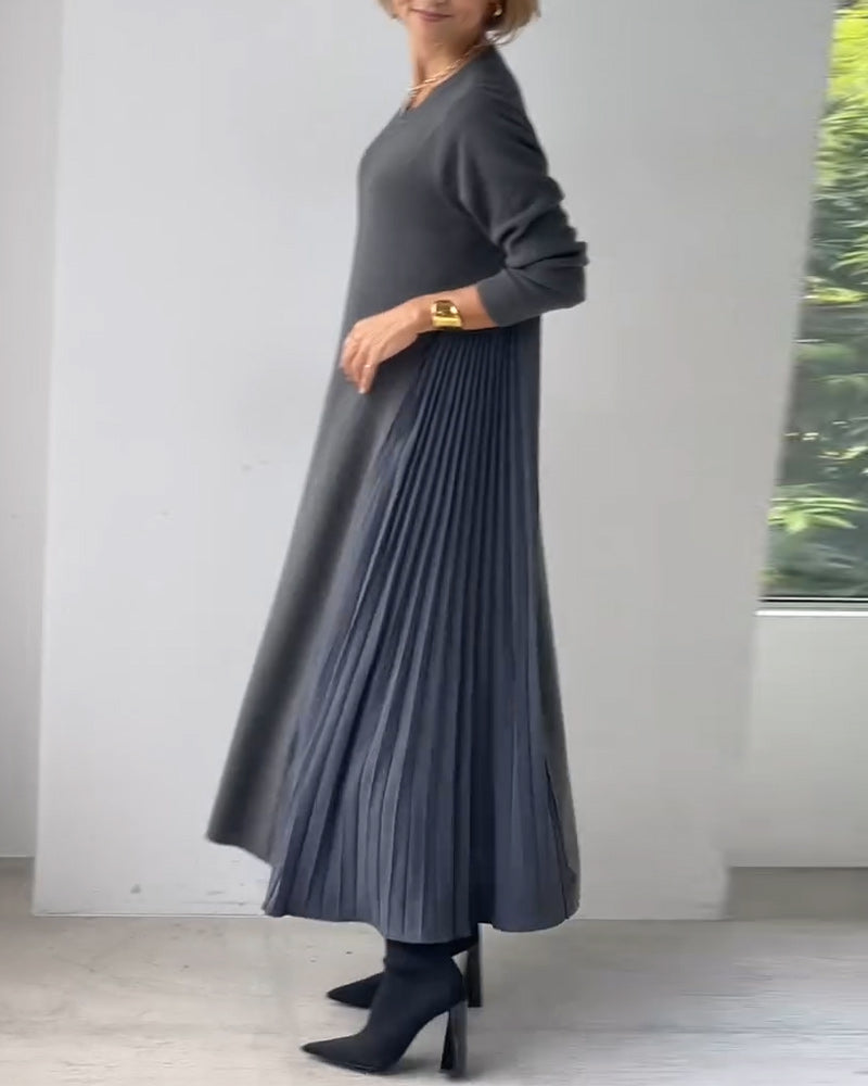 Robe pull plissée élégante à manches longues