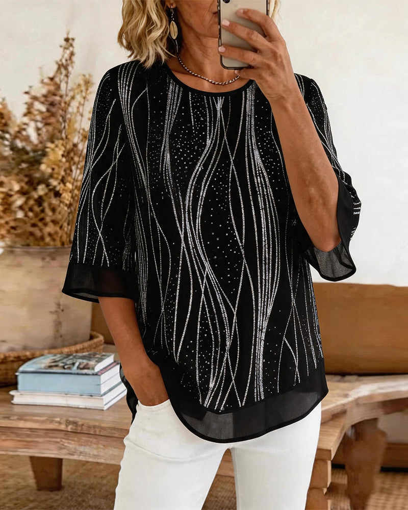 Blouse Mode Imprimé Col Rond Décontractée