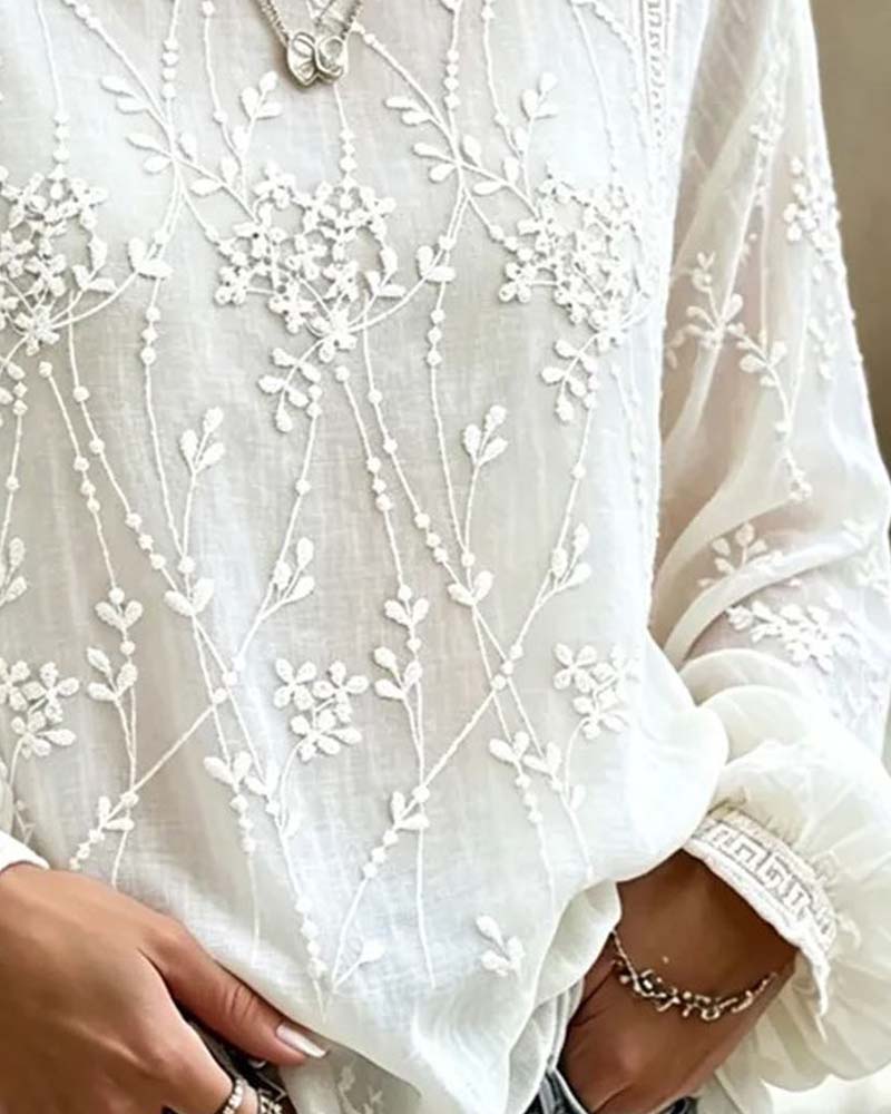 Blouse Fleur Tridimensionnelle Manche Lanterne