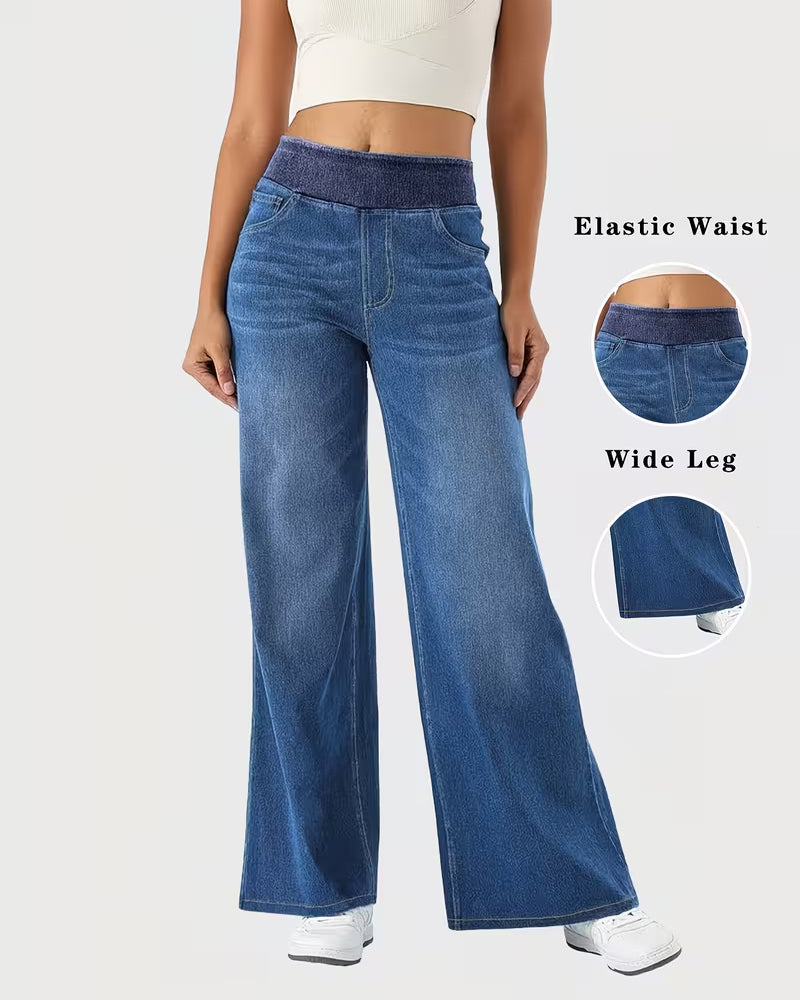 Pantalon En Denim Taille Extensible Droit