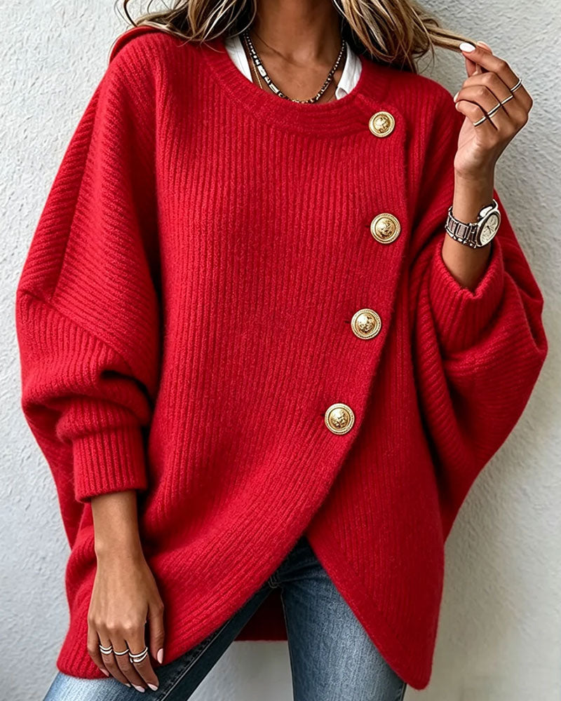 Cardigan Col Rond Boutonné Irrégulier