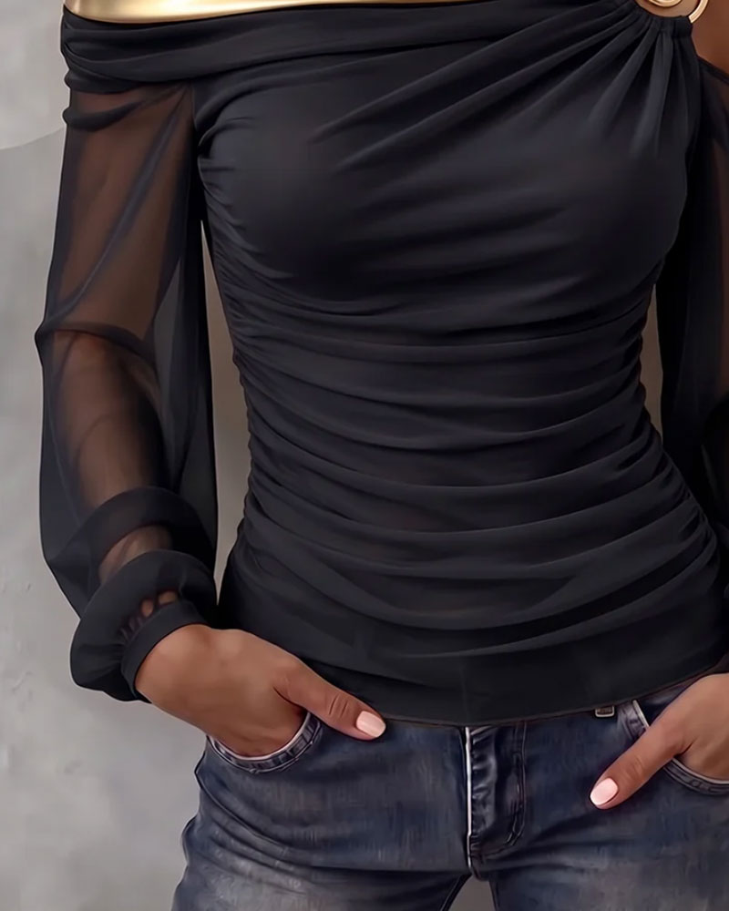 Top Symétrique Asymétrique Épaules Dénudées Slim