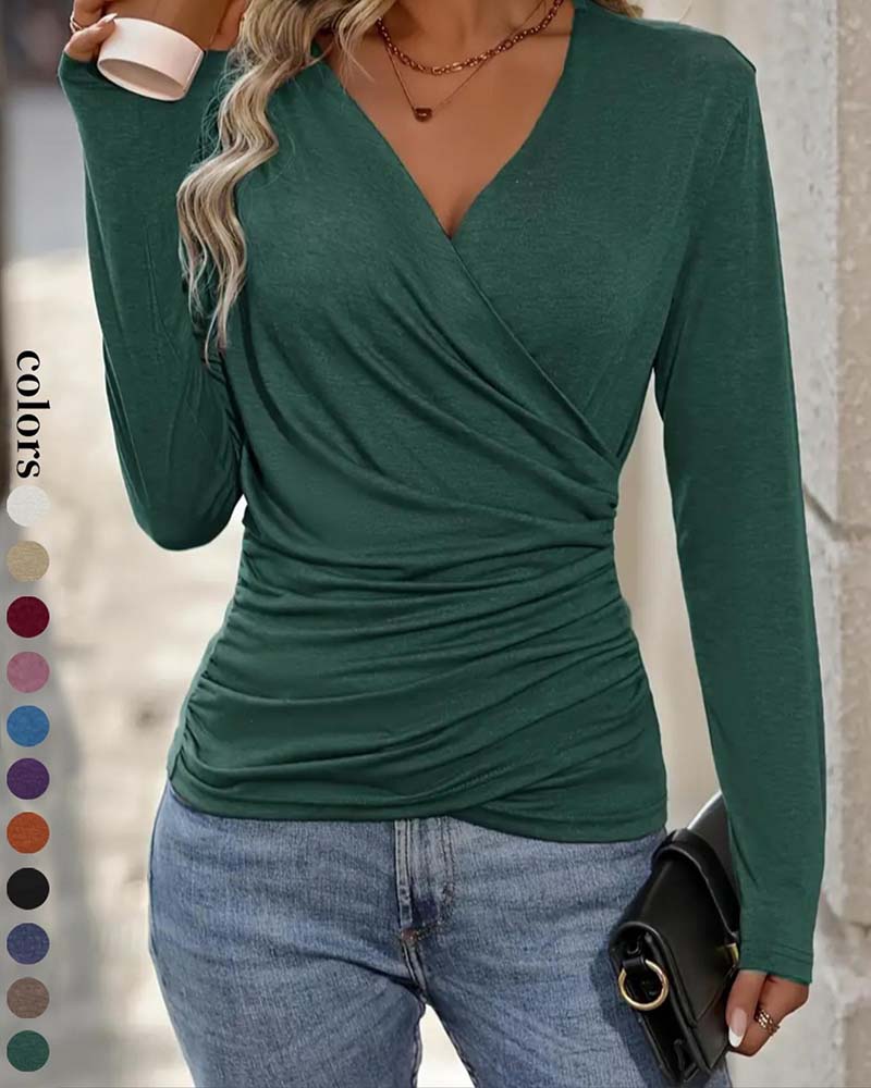 Blouse Col V Croix Froncée