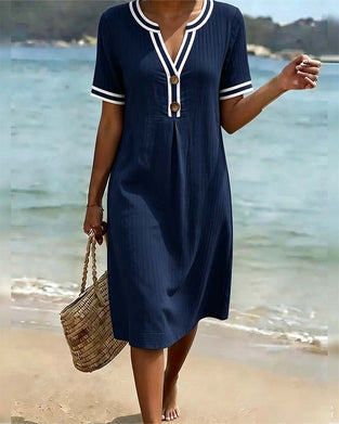 Robe Col En V Bloc De Couleur Rayé