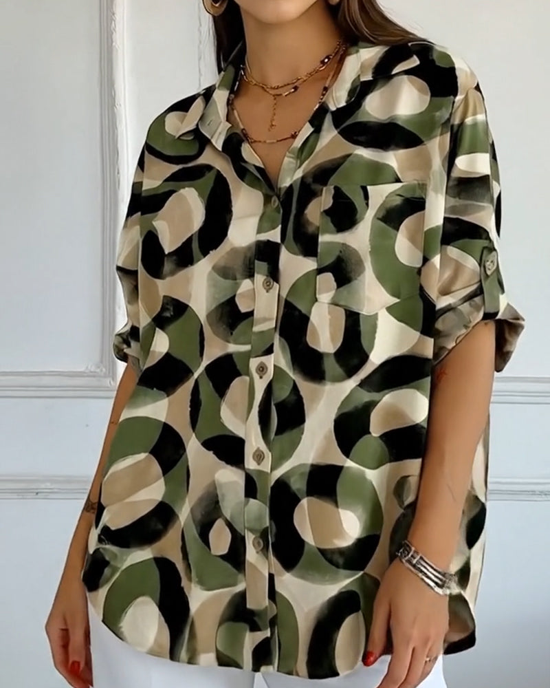 Chemise Imprimé Circulaire Coupe Décontractée