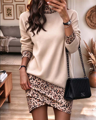 Robe Col Haut Léopard Imprimé Slim