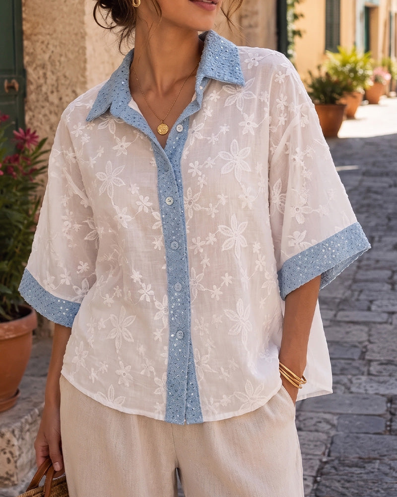 Blouse Manches Mi-Longues À Revers