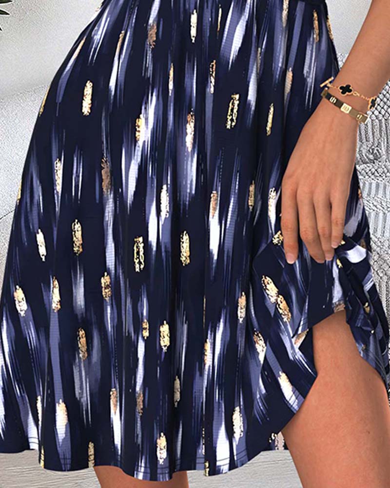 Robe Col U Sans Manches Cintrée Rayure