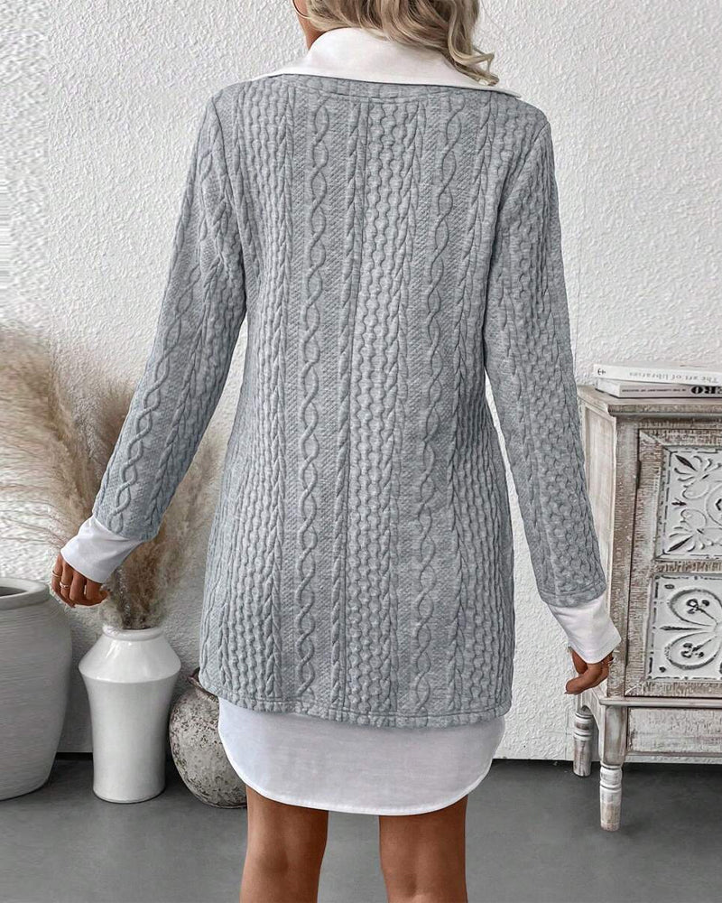 Robe Col Chemise Faux Deux-Pièces Tricot