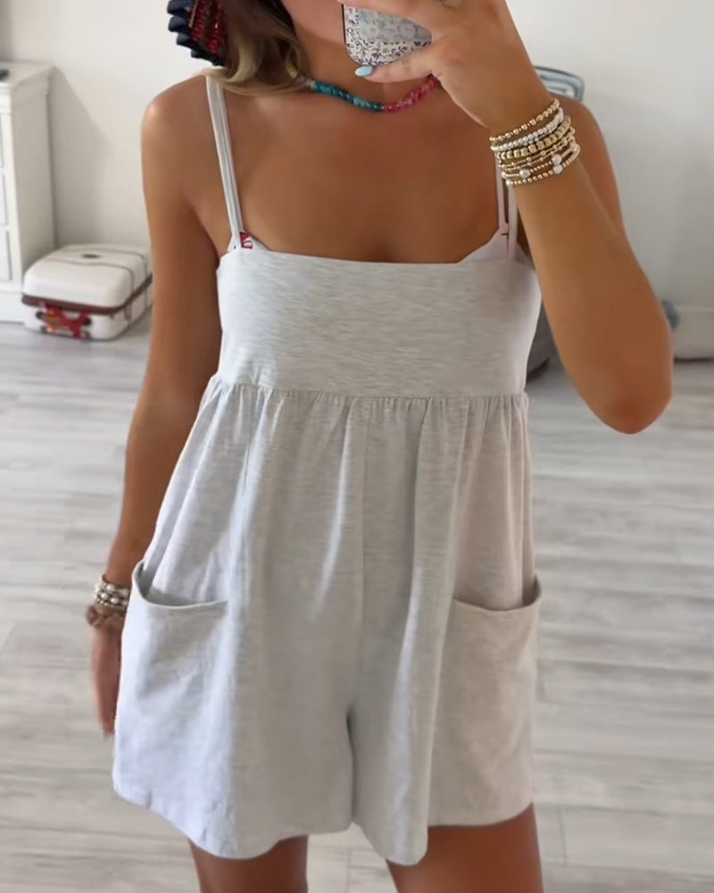 Romper Bretelles Double Poche Maillot De Bain Cache-Cœur