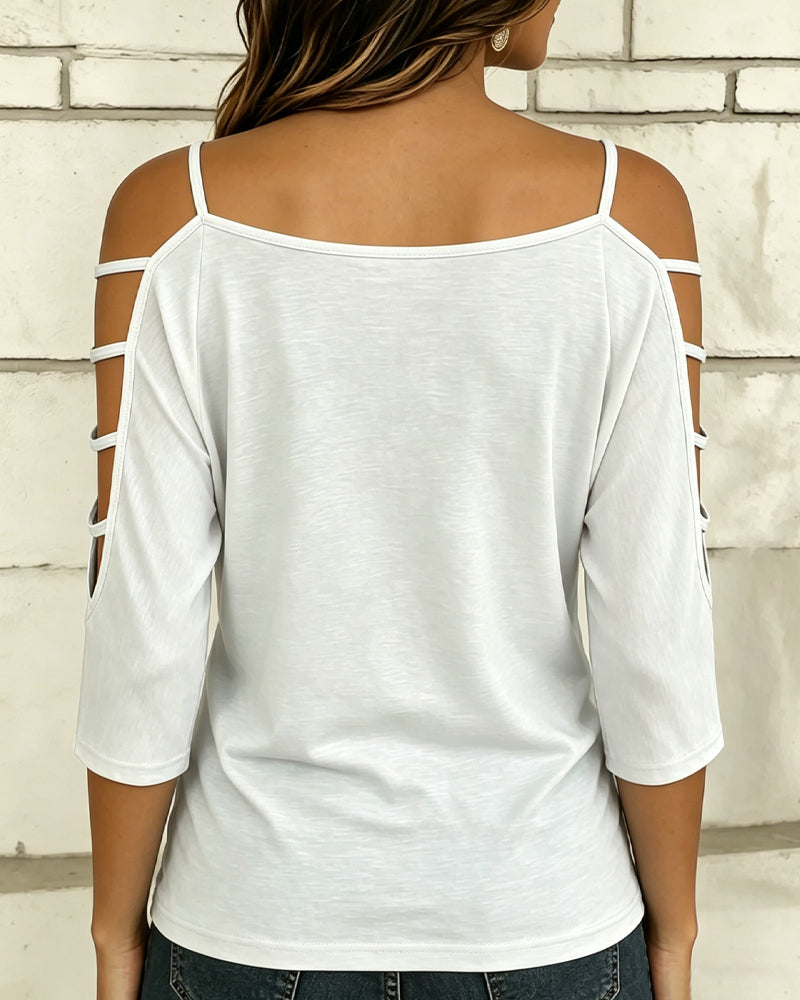 T-Shirt Unie Manche Coude Hors Épaule