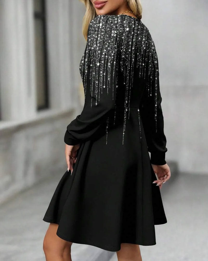 Robe Col V Manche Longue A-Ligne
