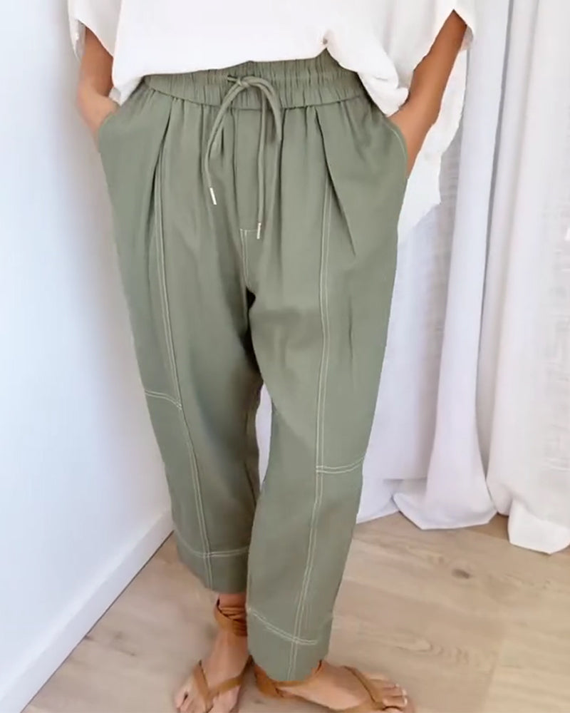Pantalon Lanterne À Taille Élastique Avec Cordon De Serrage