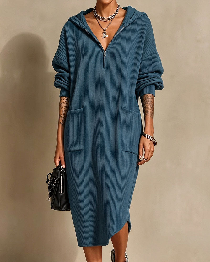 Robe À Capuche Fermeture Éclair Poche