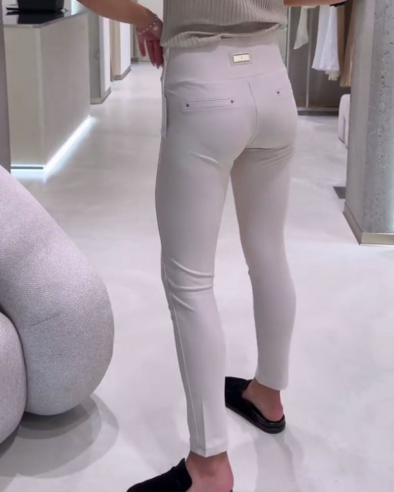 Pantalon Taille Haute Bouton Latéral Stretch