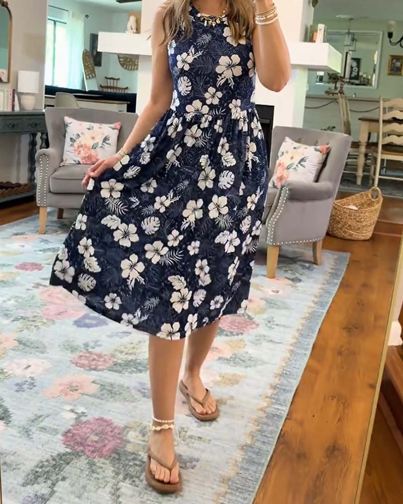 Robe Rayée Sans Manches Jupe Ample