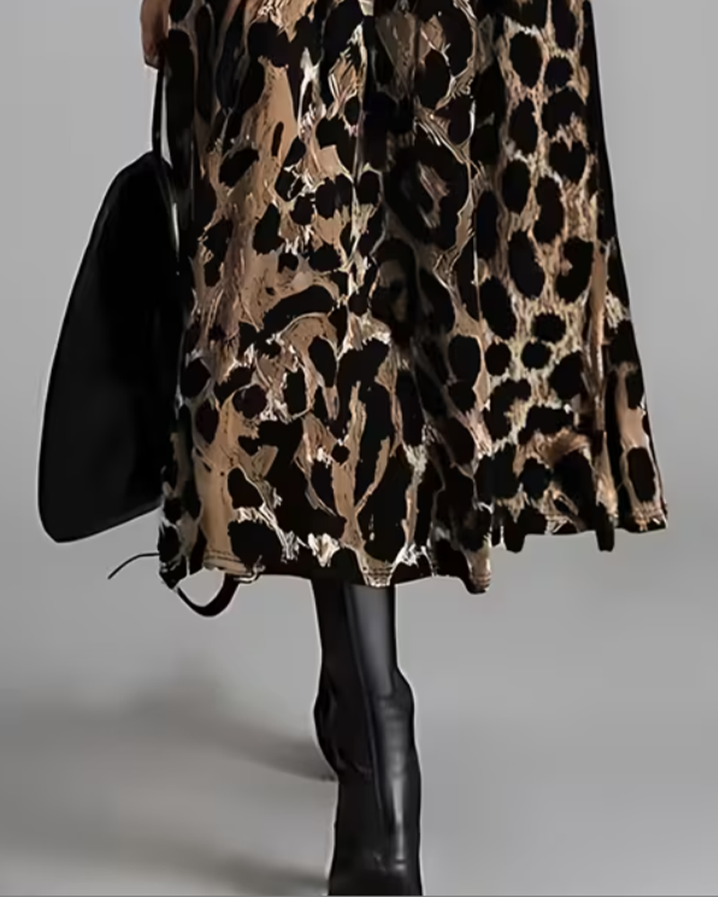 Robe Col Rond Léopard Jupe Ample