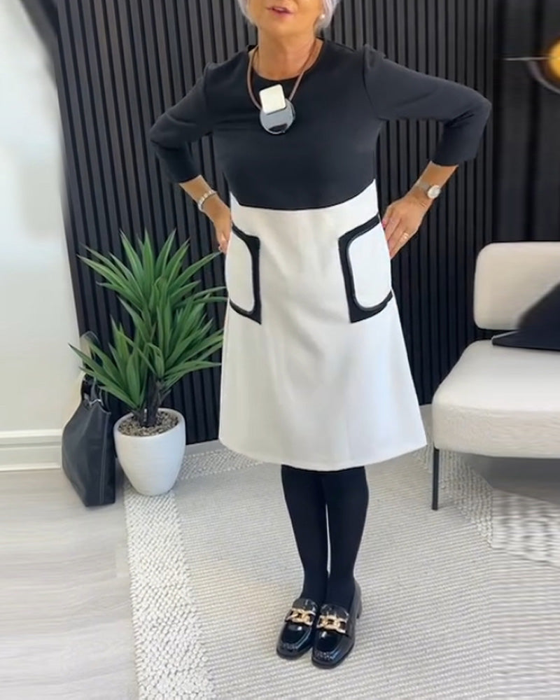 Robe décontractée à col ras du cou et poche contrastée