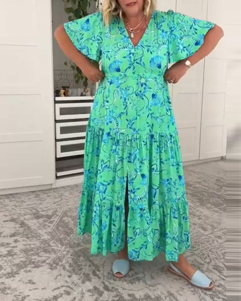 Robe à manches courtes avec poches et imprimé