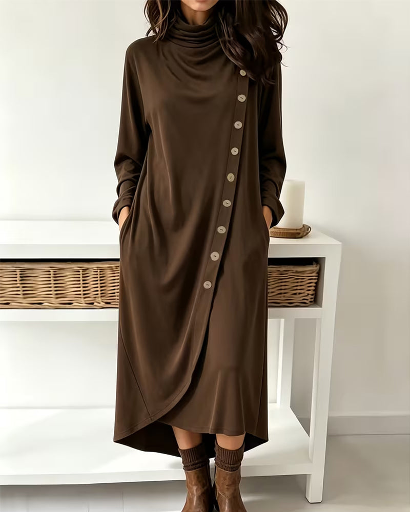 Robe Cowl Encolure Bouton Croisement Irrégulier