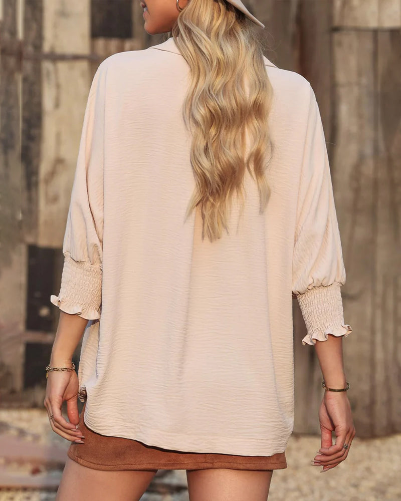 Blouse Col En V Coupe Loose Manche 3/4