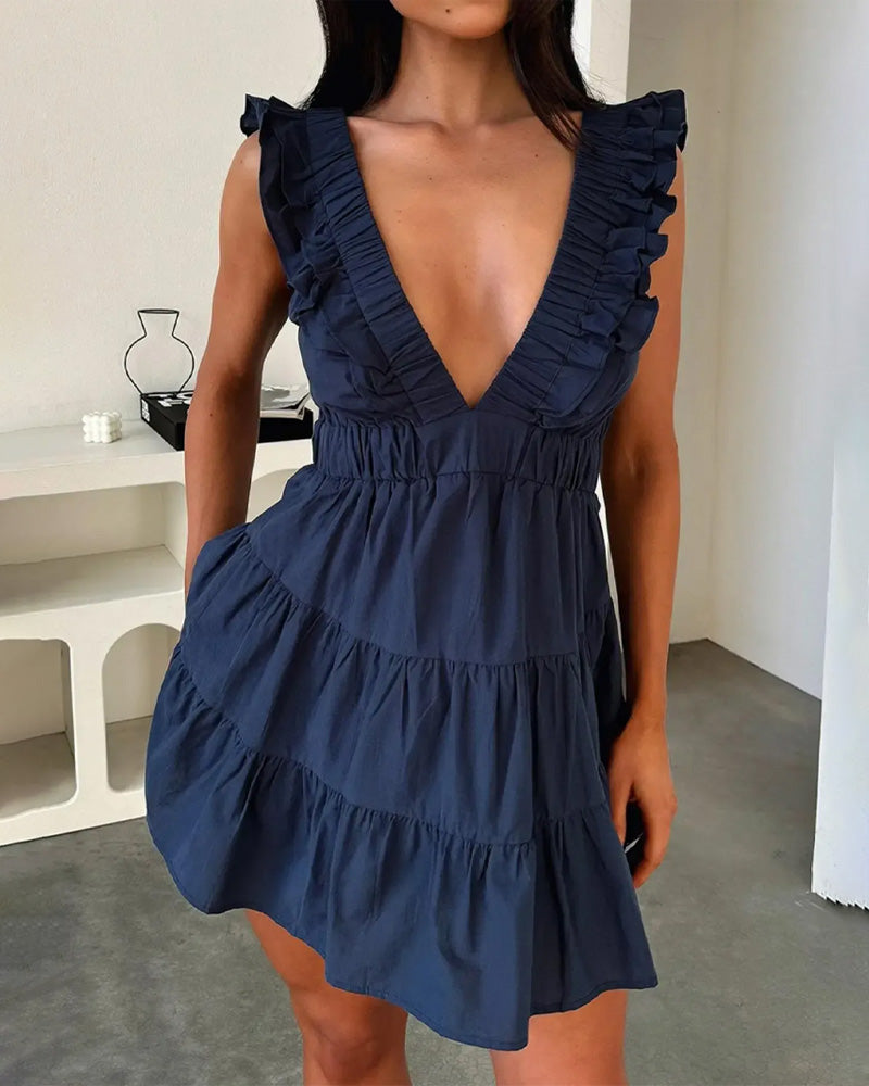 Robe Col V Volant Patchwork Manche Papillon