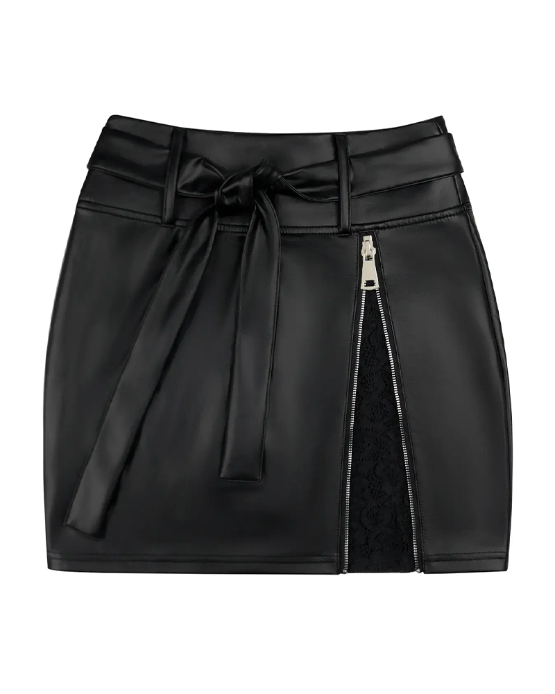 Jupe Dentelle Patchwork Bodycon PU
