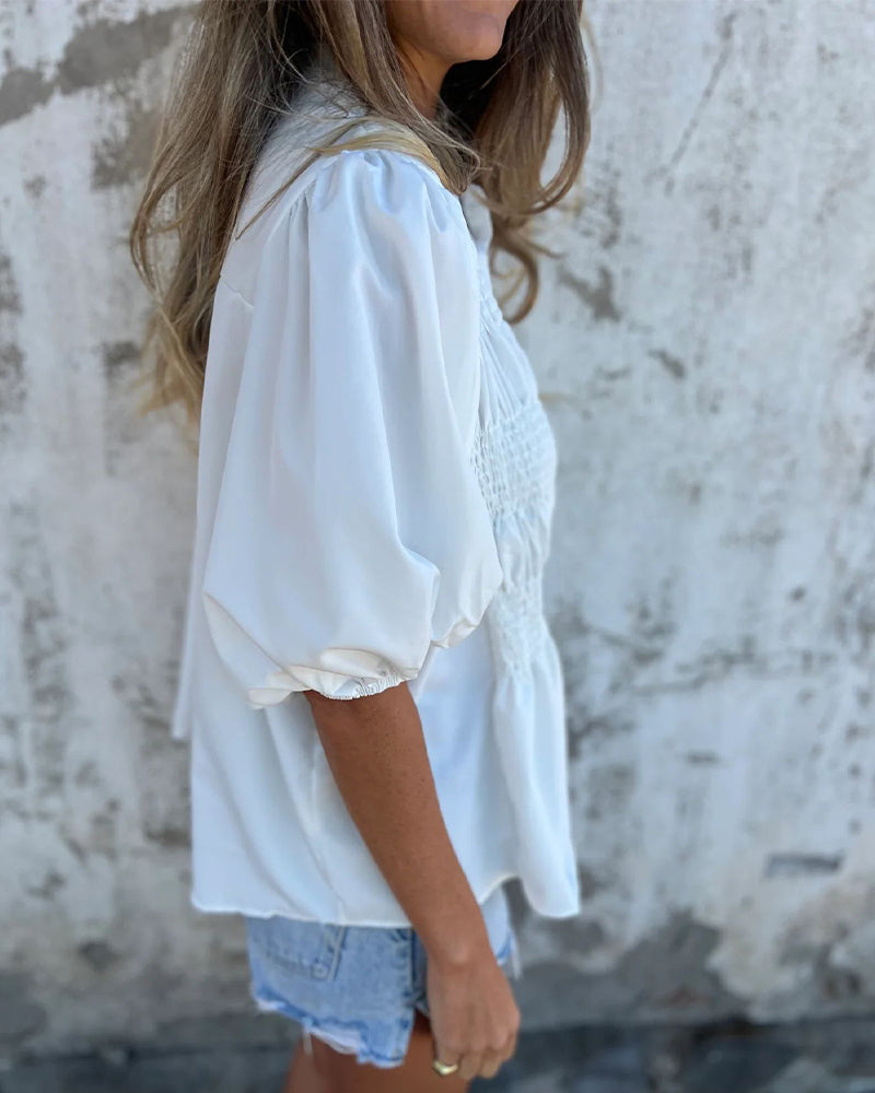 Blouse Mode Décontractée Manches Courtes Uni