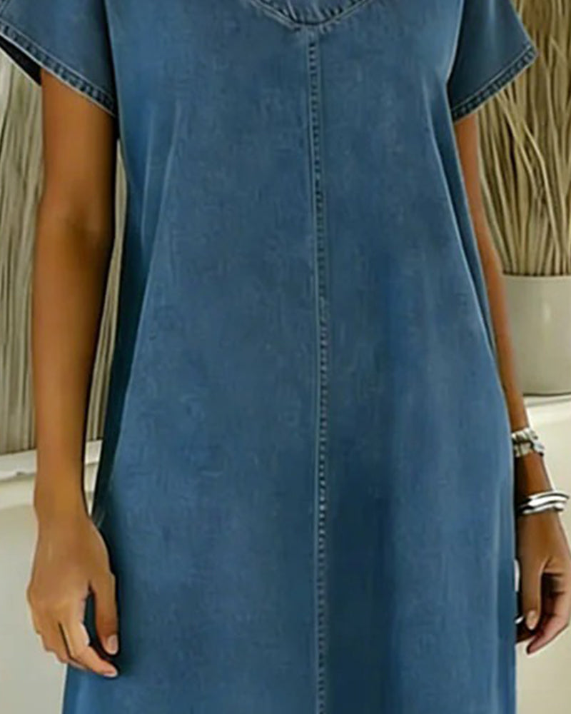 Robe Décontracté Col V Manche Courte Denim