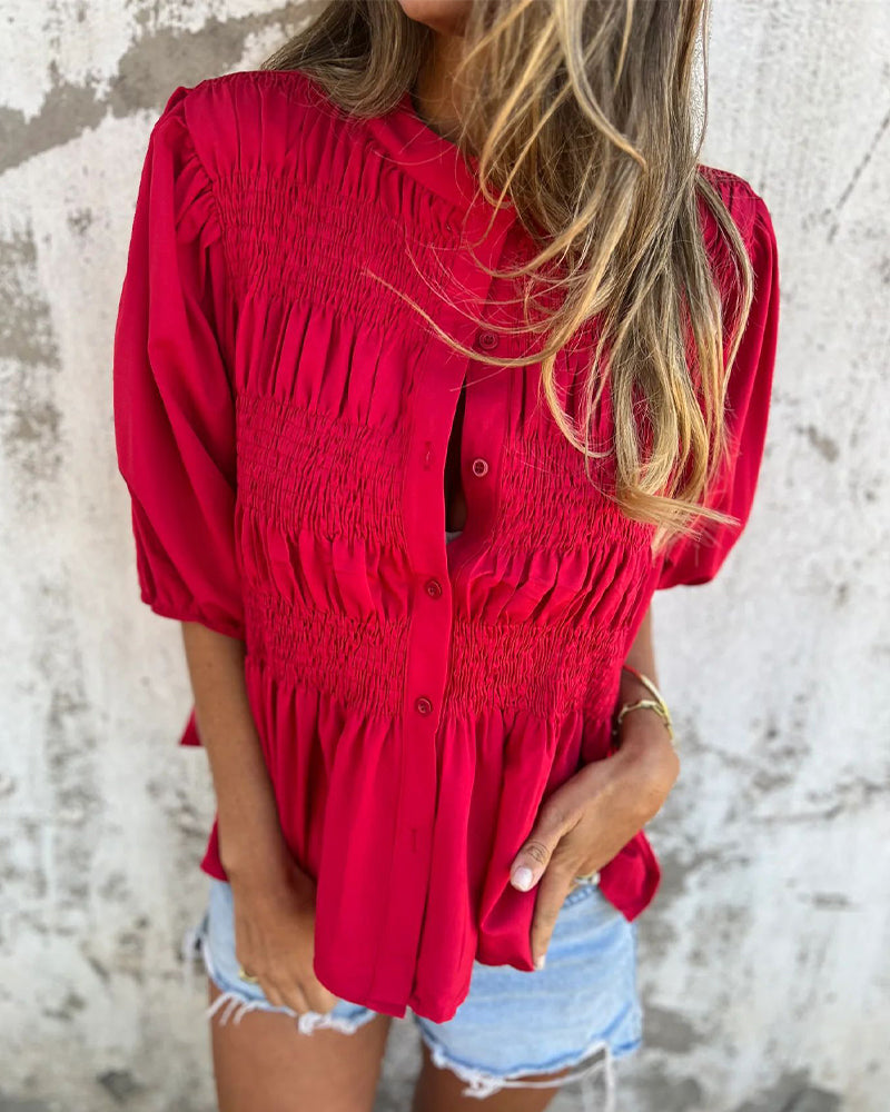 Blouse Mode Décontractée Manches Courtes Uni