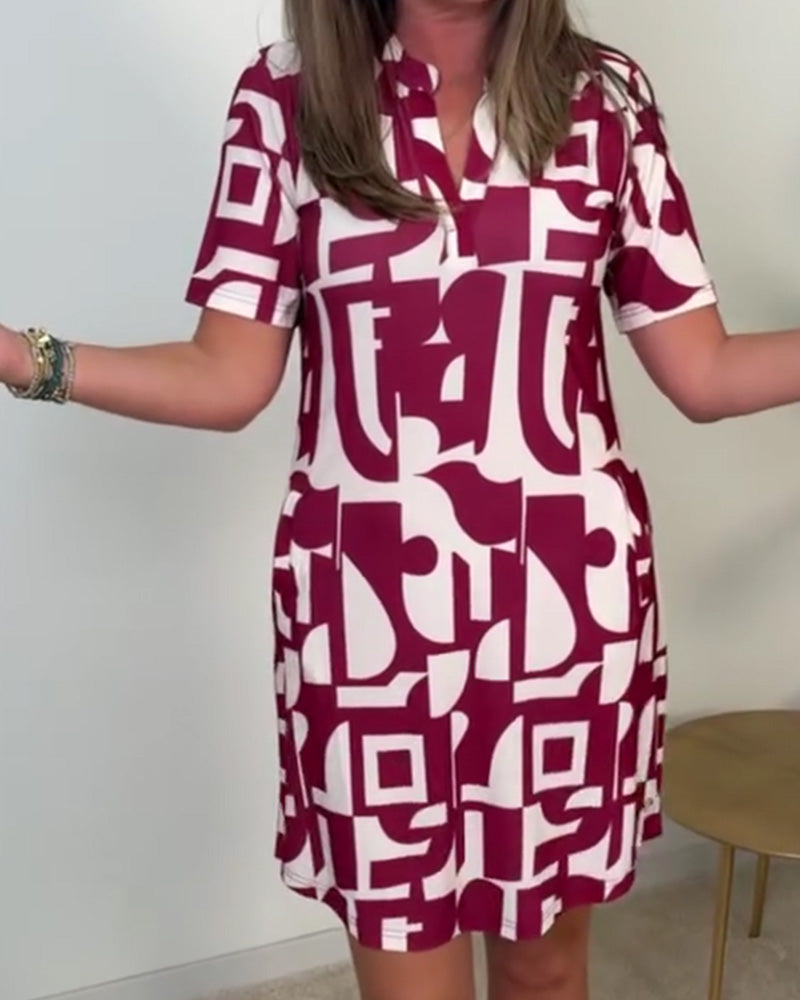 Robe Imprimé Géométrique Manches Courtes Mini