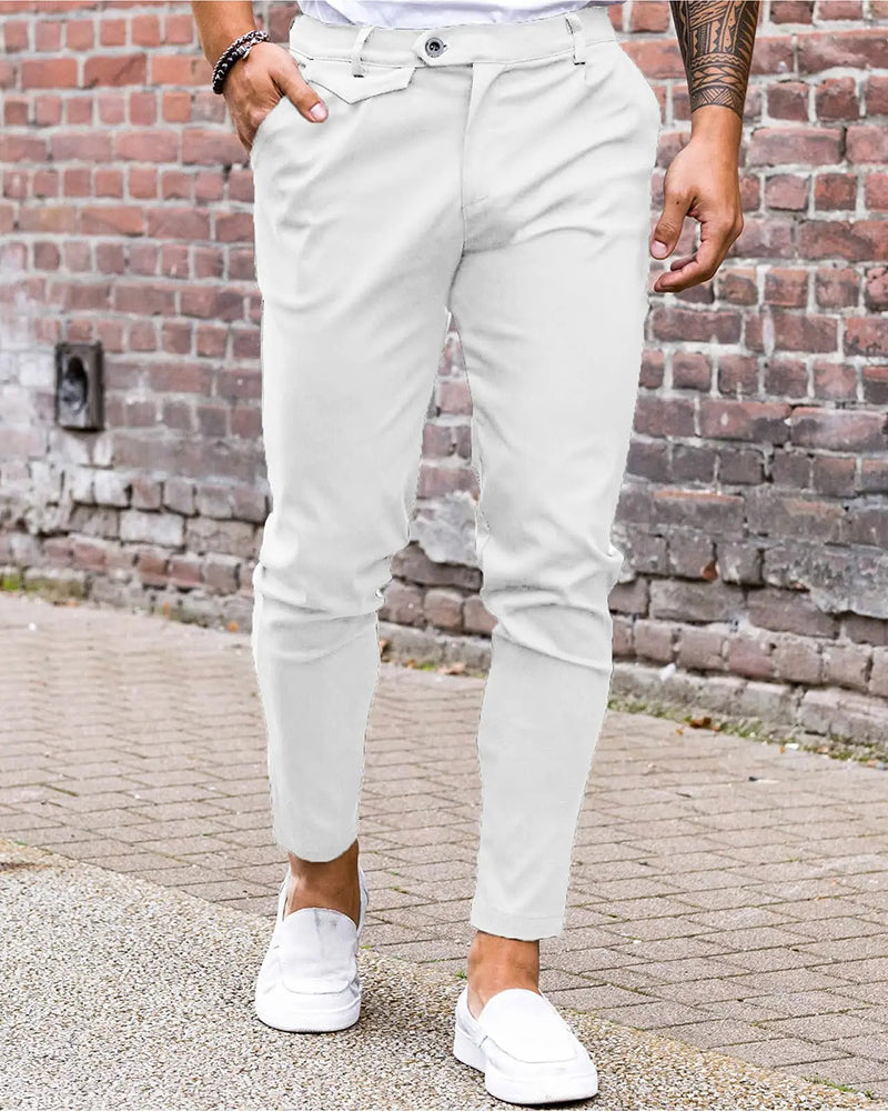 Pantalon Unie Bouton Devant Slim Fit Décontracté