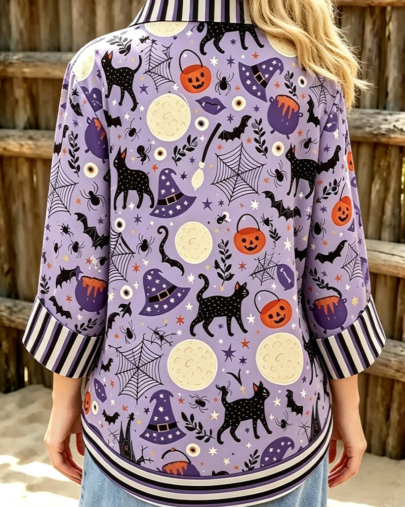 Blouse Revers Bouton Rayure Halloween