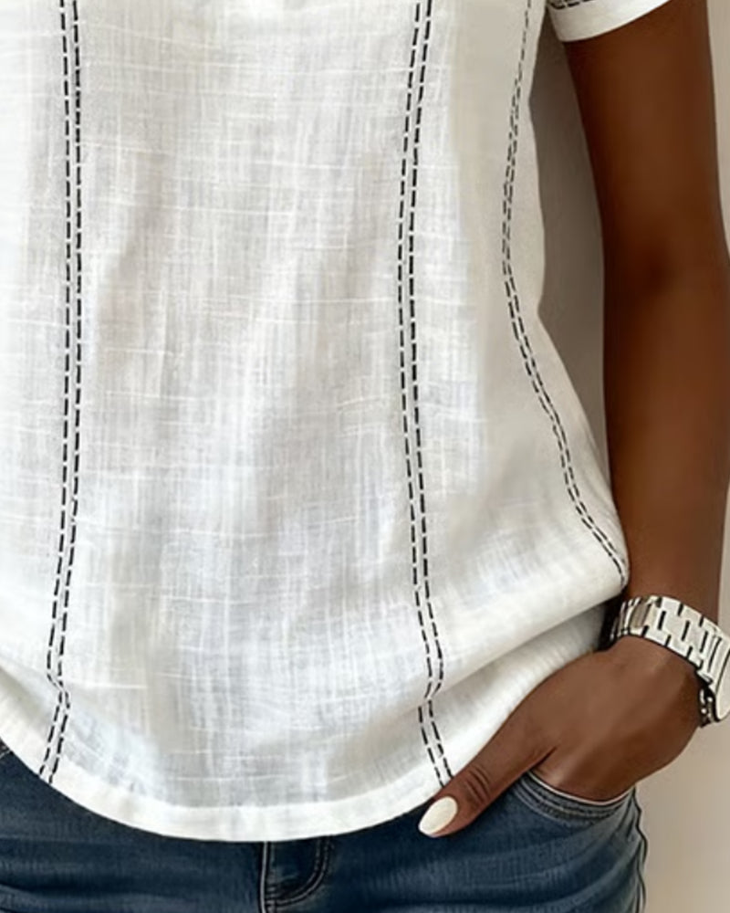 Blouse Petit Col Carré Uni Bouton