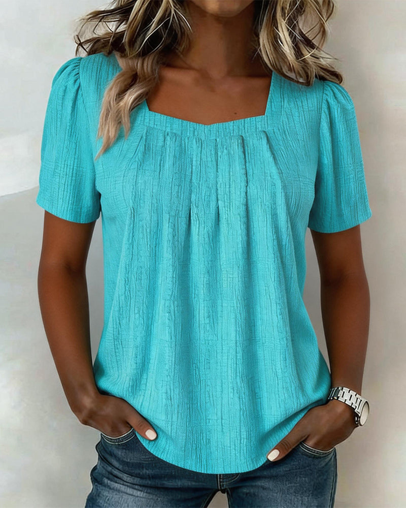 Blouse Décontractée Col Carré Uni