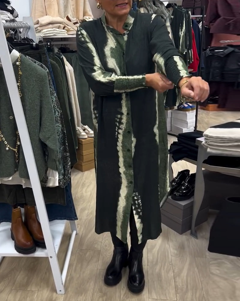 Robe chemise imprimée à col montant et boutons