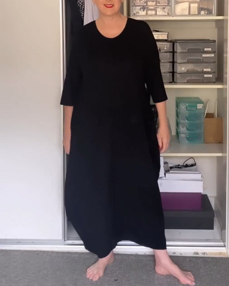 Robe simple de couleur unie à col rond